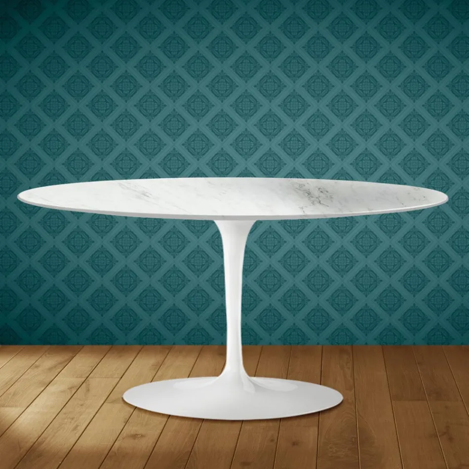 Konferenční stolek Saarinen Oval Tulip H 41 v keramice Salina, vyrobeno v Itálii - Scarlet Viadurini