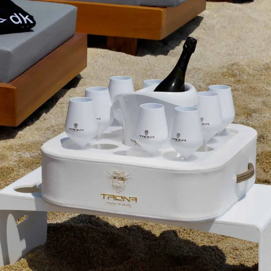 Konferenční stolek - plovoucí podnos v námořní ekologické kůži a plexiskla Trona Viadurini