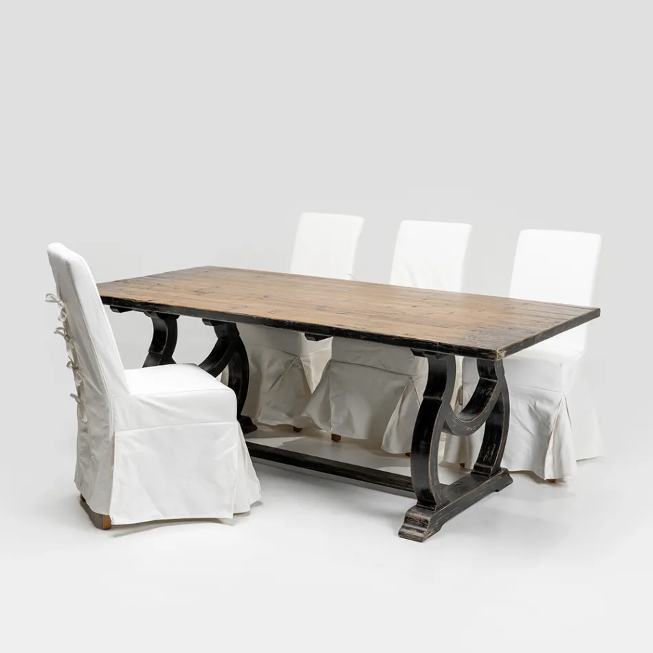 Stůl z borovicového dřeva 200x100 cm s antickým podnožím - Aieta Viadurini