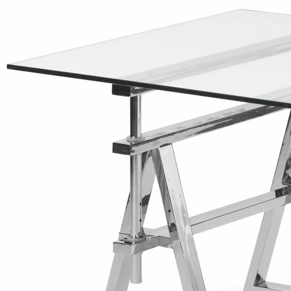 ocel / výška skla nastavitelný stůl (L190xH72 / 74 / 78xP90cm) Cristal Viadurini