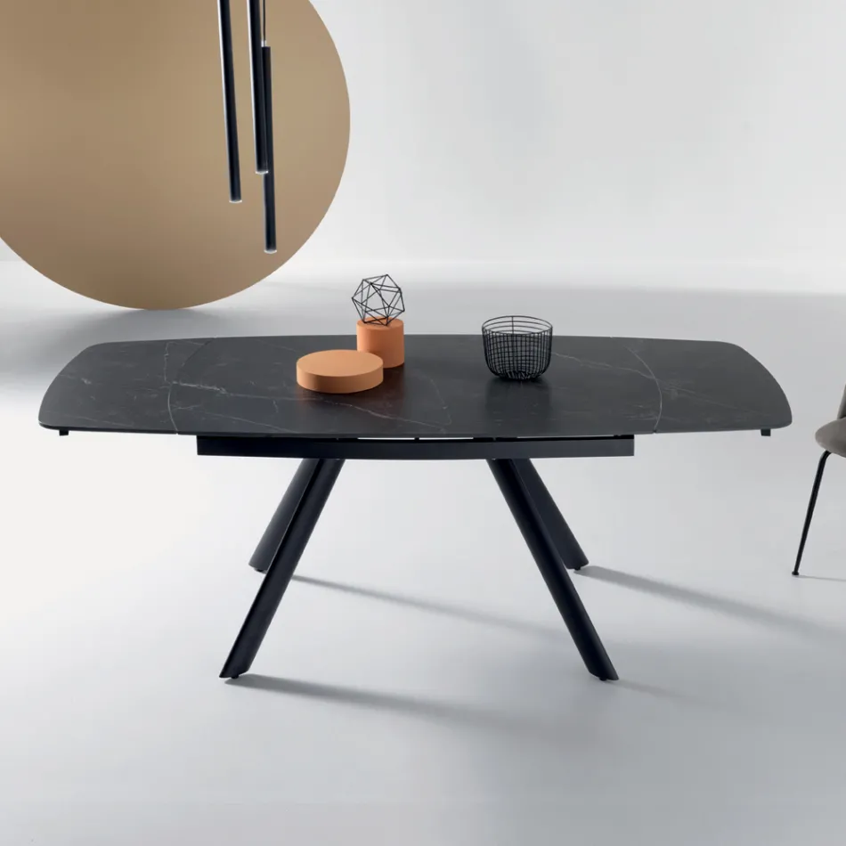 Rozkládací stůl 140/210x90 cm ze slinutého kamene s mramorovým efektem - Atrium Viadurini