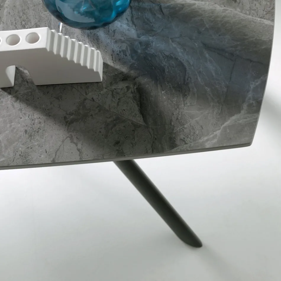 Rozkládací stůl 140/210x90 cm ze slinutého kamene s mramorovým efektem - Atrium Viadurini