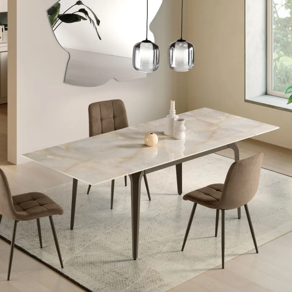 Rozkládací stůl 160/240x90 cm ze slinutého kamene s mramorovým efektem - Samus Viadurini