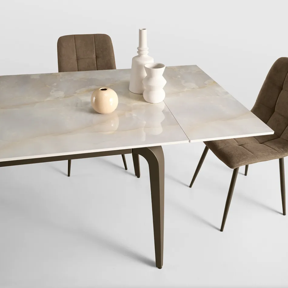 Rozkládací stůl 160/240x90 cm ze slinutého kamene s mramorovým efektem - Samus Viadurini