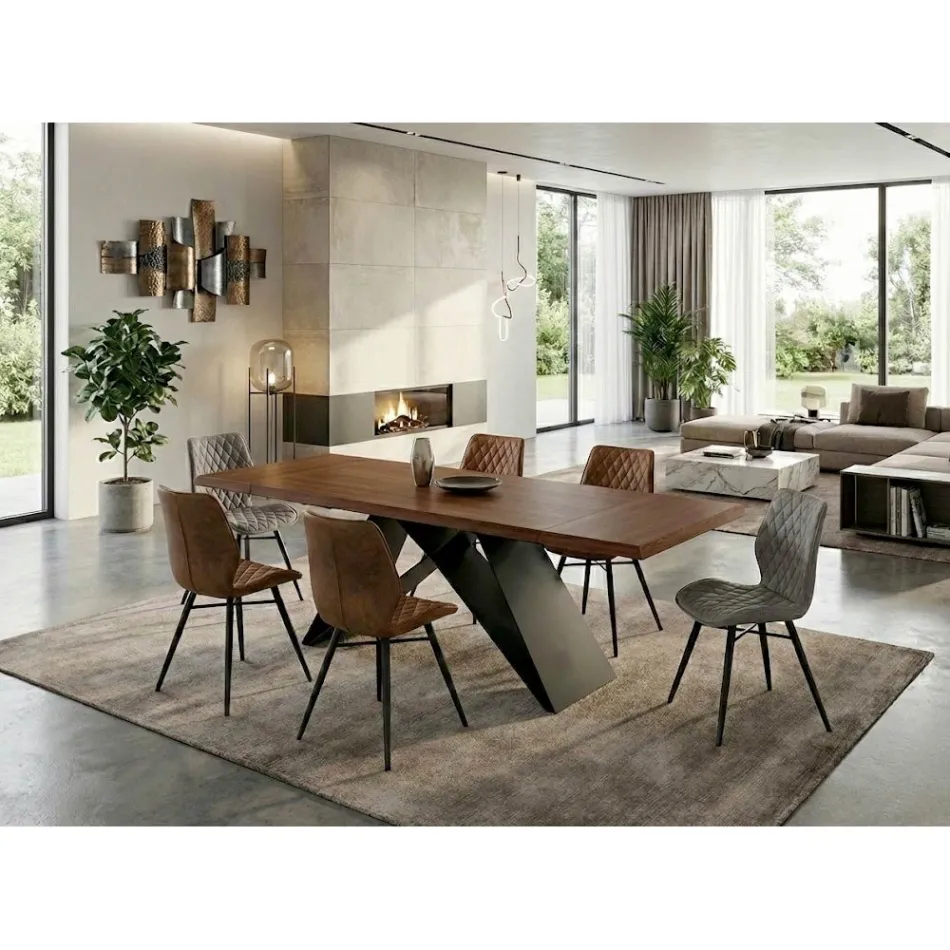 Rozkládací stůl 160/240x90 cm z ořechového dřeva a železa - Nodo Viadurini