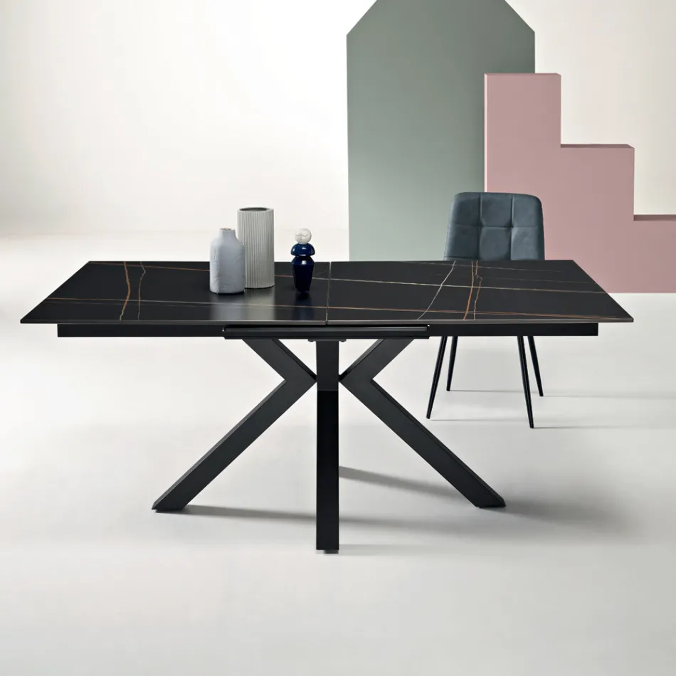 Rozkládací stůl 180/240x100 cm ze slinutého kamene s mramorovým efektem - Lodžie Viadurini