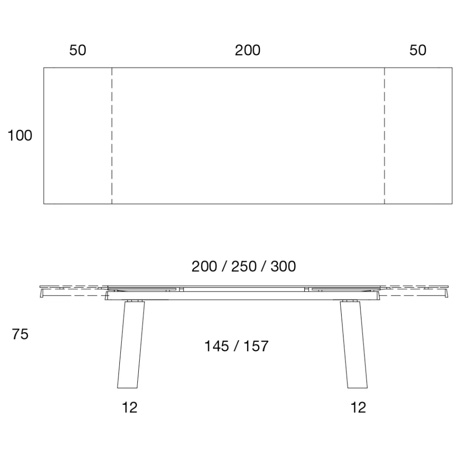 Rozkládací stůl 3 m lesklé keramické horní kovové nohy - Papusca Viadurini