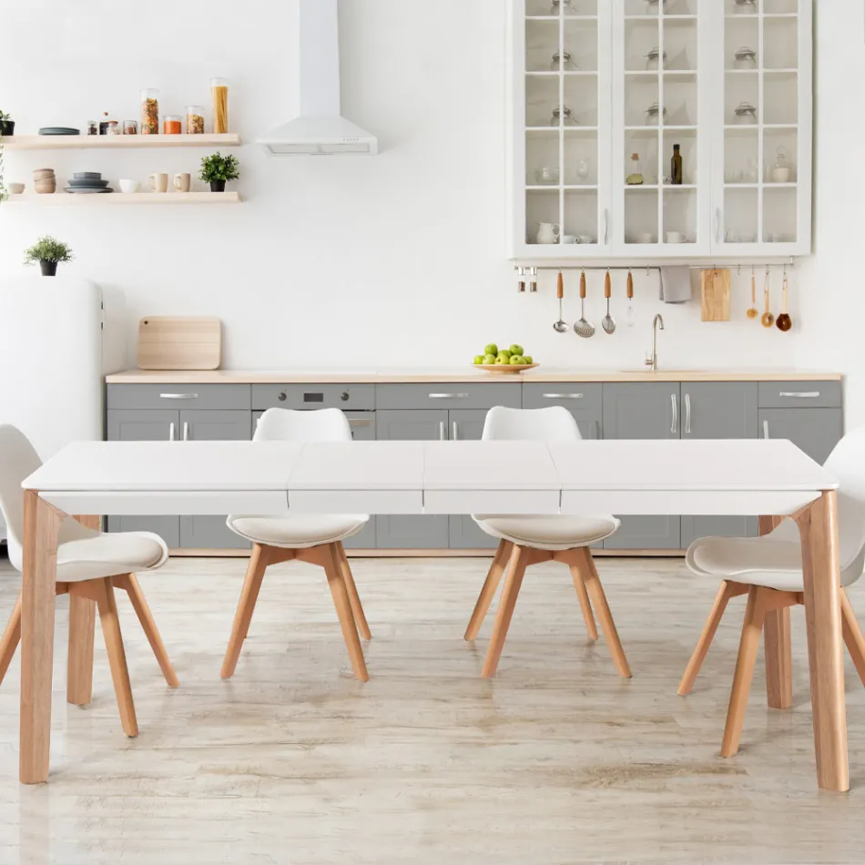 Rozkládací stůl na 180 cm s dřevěnými nohami z masivního dubu a ruthenia Viadurini