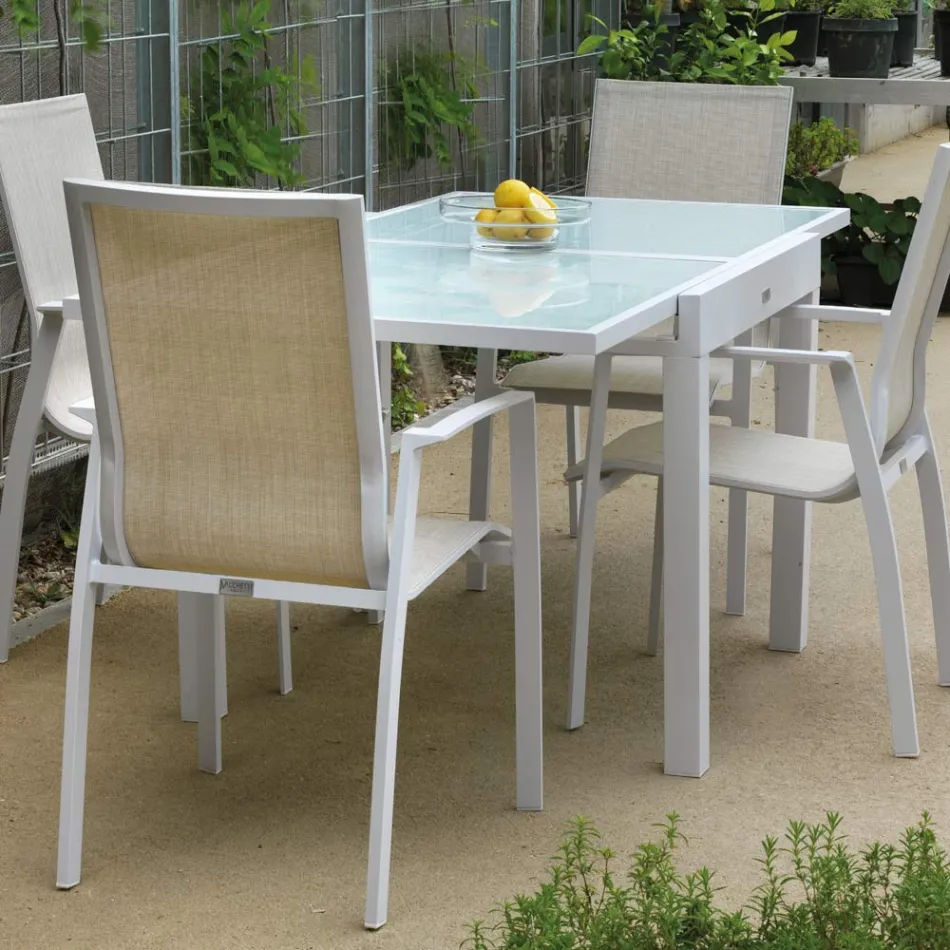 Rozkládací stůl 180 cm nebo 220 cm s deskou z tvrzeného skla - Cartellina Viadurini