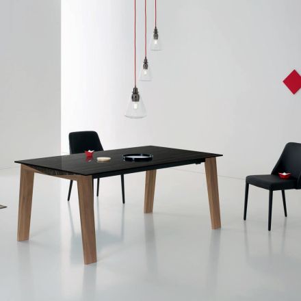 Rozkládací stůl na 2,4 m z masivního dřeva a keramické desky - Antares Viadurini