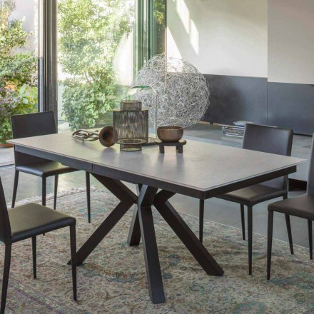 Rozkládací jídelní stůl na 2,8 m v keramických a kovových nohách - Paoluccio Viadurini