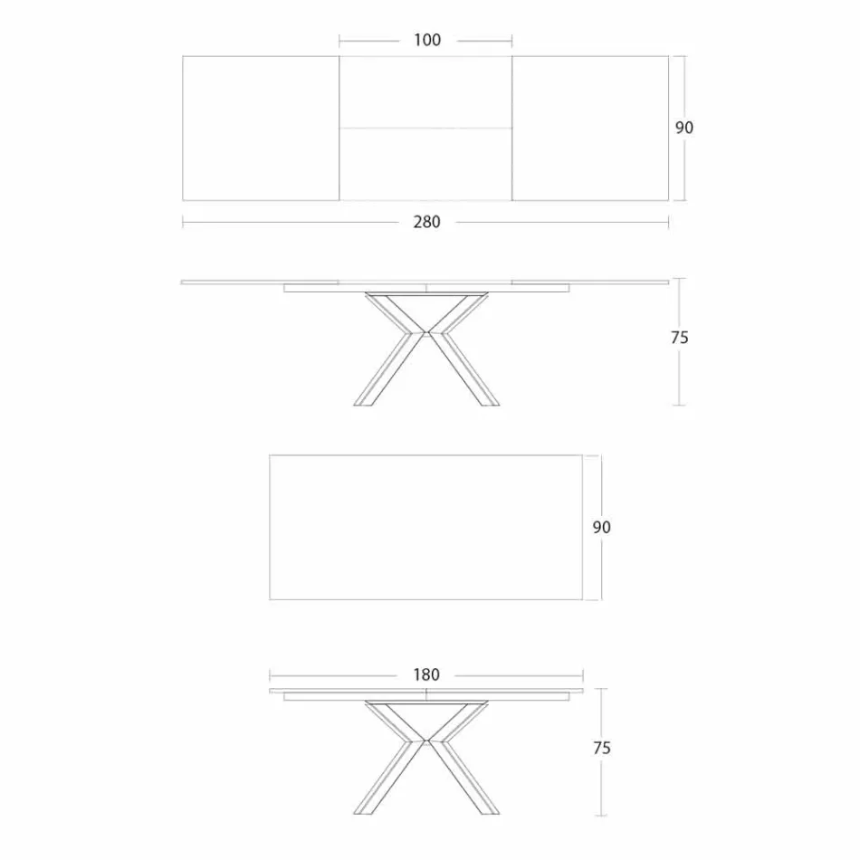 Rozkládací jídelní stůl na 2,8 m v keramických a kovových nohách - Paoluccio Viadurini