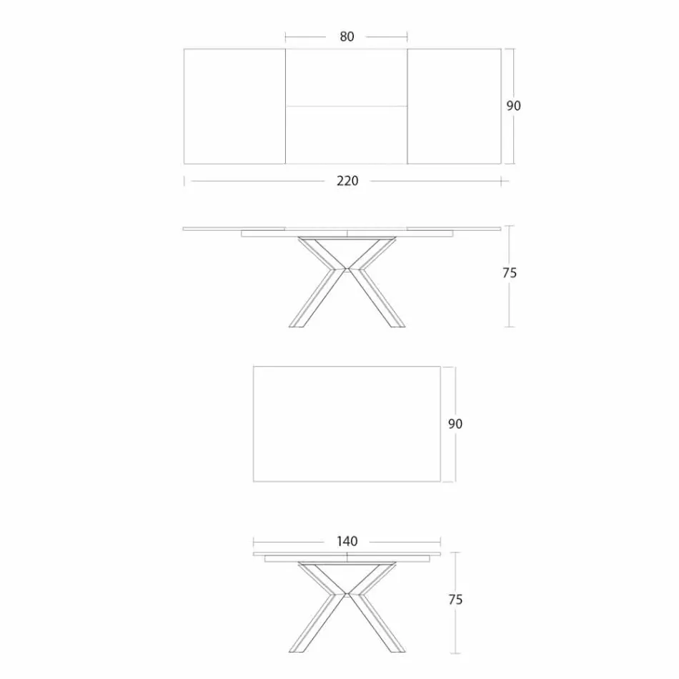 Rozkládací jídelní stůl na 2,8 m v keramických a kovových nohách - Paoluccio Viadurini