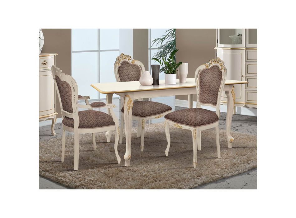 Rozkládací stůl na 220 cm v bílém a zlatém dřevě Made in Italy - Luxus Viadurini