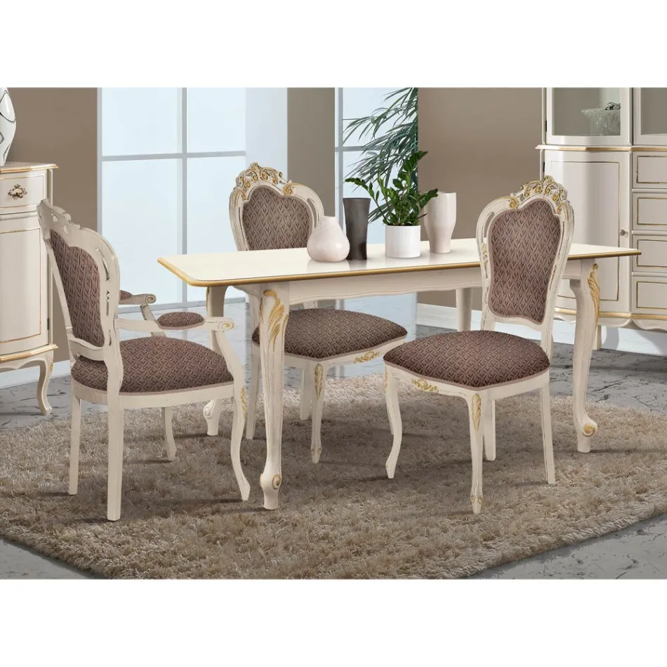 Rozkládací stůl na 220 cm v bílém a zlatém dřevě Made in Italy - Luxus Viadurini