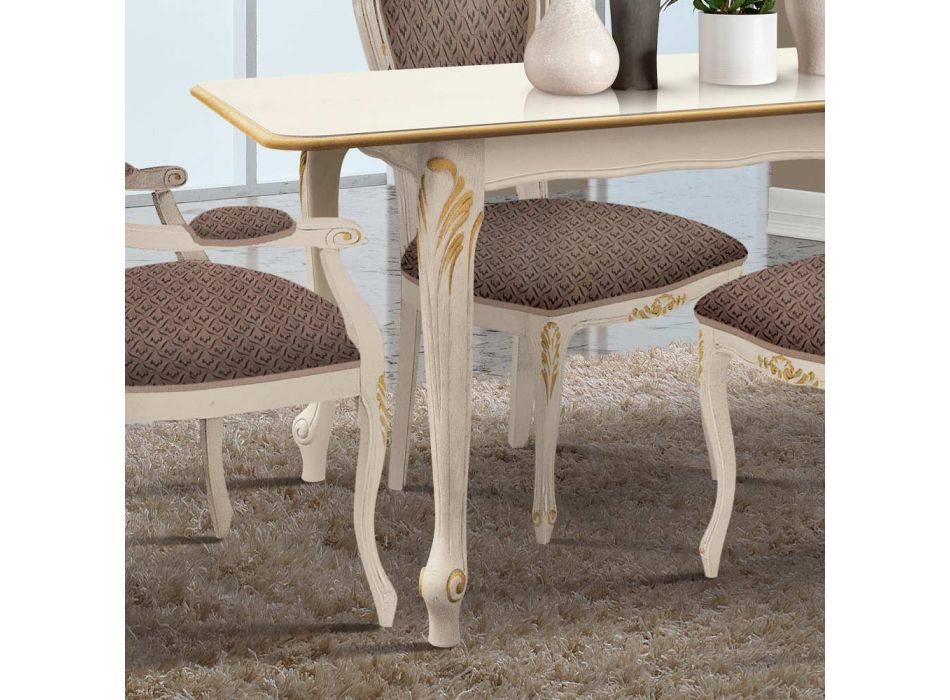 Rozkládací stůl na 220 cm v bílém a zlatém dřevě Made in Italy - Luxus Viadurini
