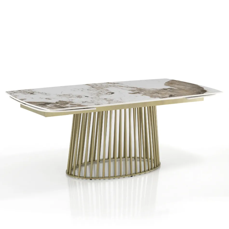 Rozkládací stůl na 260 cm v keramickém, mramorovém a kovovém provedení - Veneto Viadurini