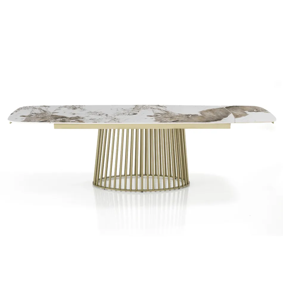 Rozkládací stůl na 260 cm v keramickém, mramorovém a kovovém provedení - Veneto Viadurini