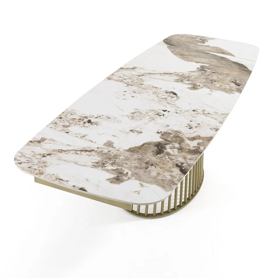 Rozkládací stůl na 260 cm v keramickém, mramorovém a kovovém provedení - Veneto Viadurini