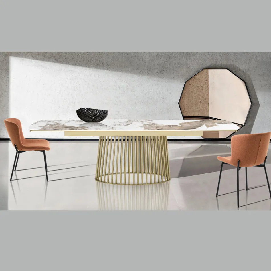 Rozkládací stůl na 260 cm v keramickém, mramorovém a kovovém provedení - Veneto Viadurini