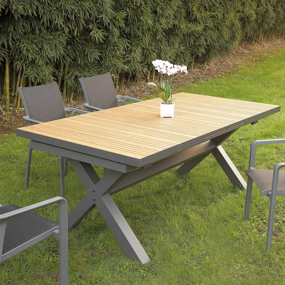 Rozkládací stůl 263 cm z hliníku a masivního teaku - Lilia Viadurini