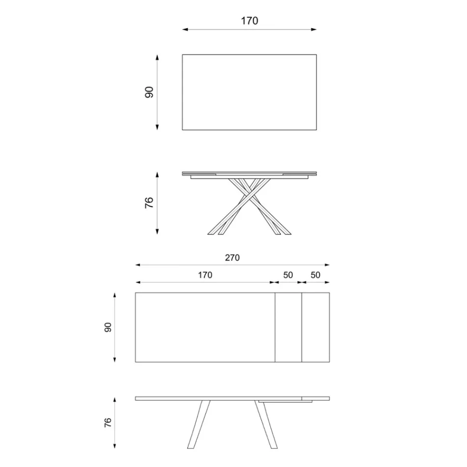 Rozkládací stůl na 270 cm s HPL deskou a hliníkovou základnou - Hledat Viadurini