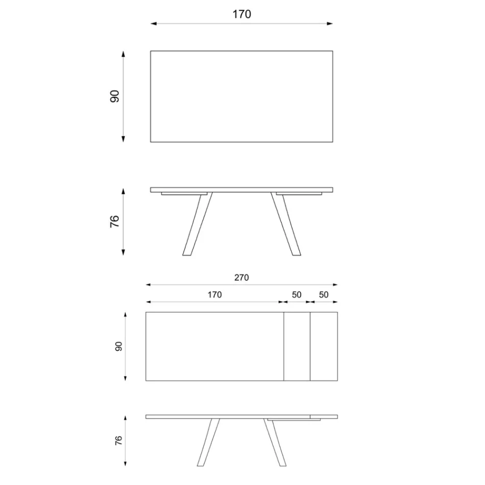 Rozkládací stůl na 270 cm s HPL deskou a hliníkovou podnoží - Villongo Viadurini