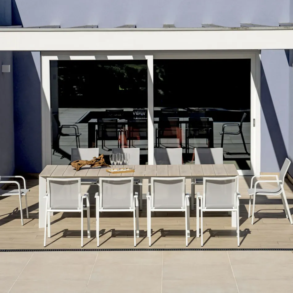 Rozkládací stůl do 276 cm s hliníkovým efektem dřeva - Ovara Viadurini