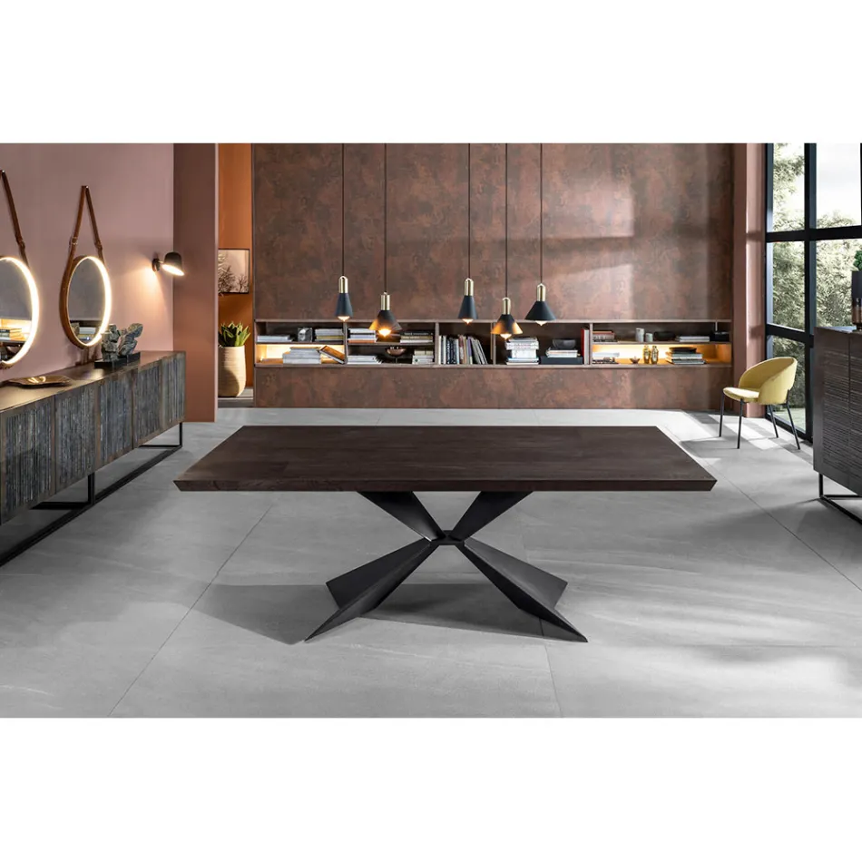 Rozkládací stůl na 300 cm s kovovou základnou a dubovou deskou - Navy Viadurini