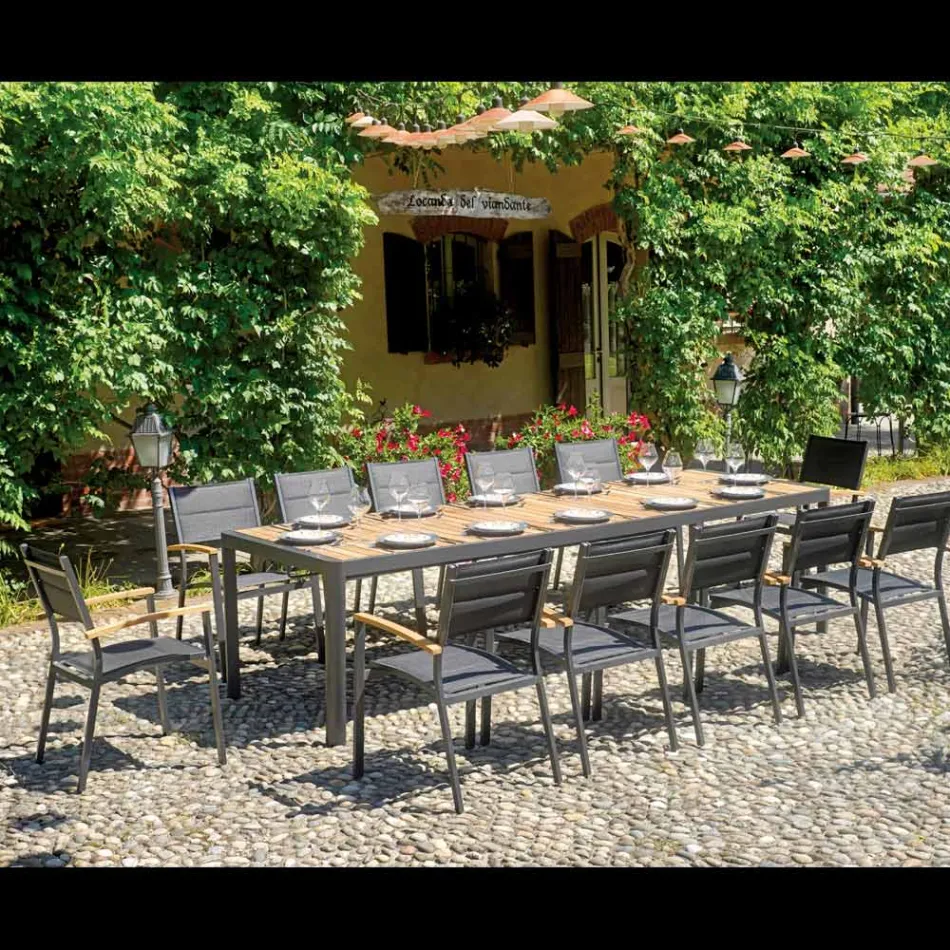 Rozkládací stůl na 300 cm s posuvnými nohami z hliníku a teaku - Felix Viadurini