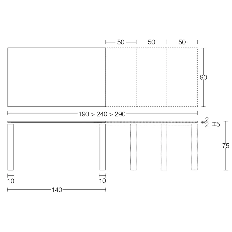 Rozkládací stůl 310 cm s laminátovou deskou a kovovou základnou - Spilla Viadurini