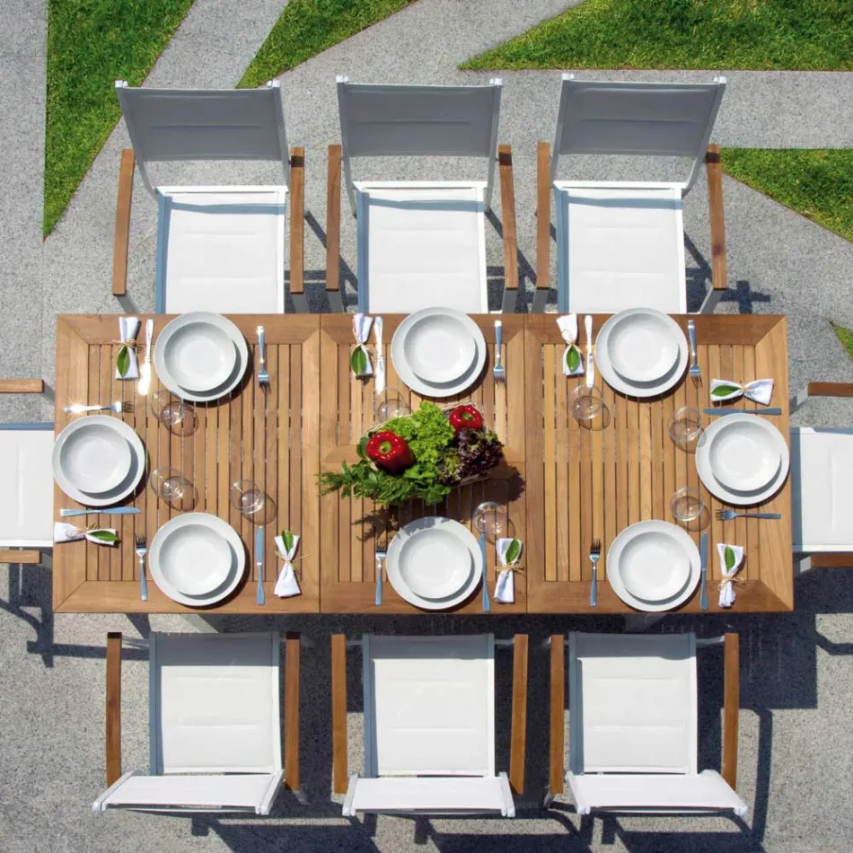 Rozkládací stůl Butterfly na 210 cm z hliníkové a teakové desky - Incanto Viadurini