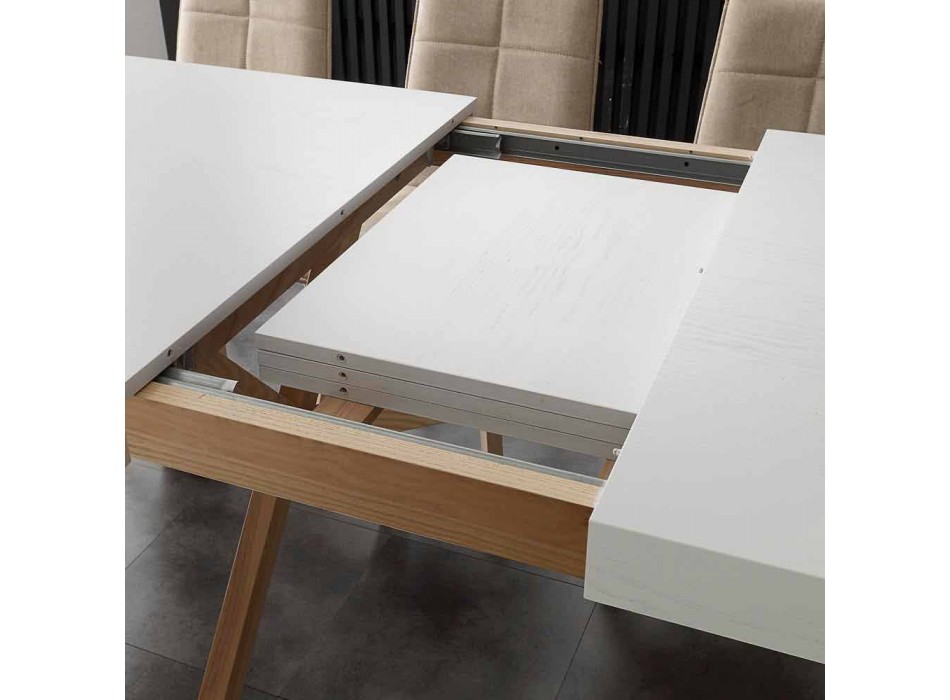 Bílý výsuvný stůl s přírodní pevná konstrukce Rico