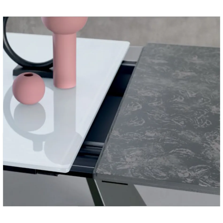 Rozkládací stůl s bočním nástavcem z mléčného skla - Aperol Viadurini