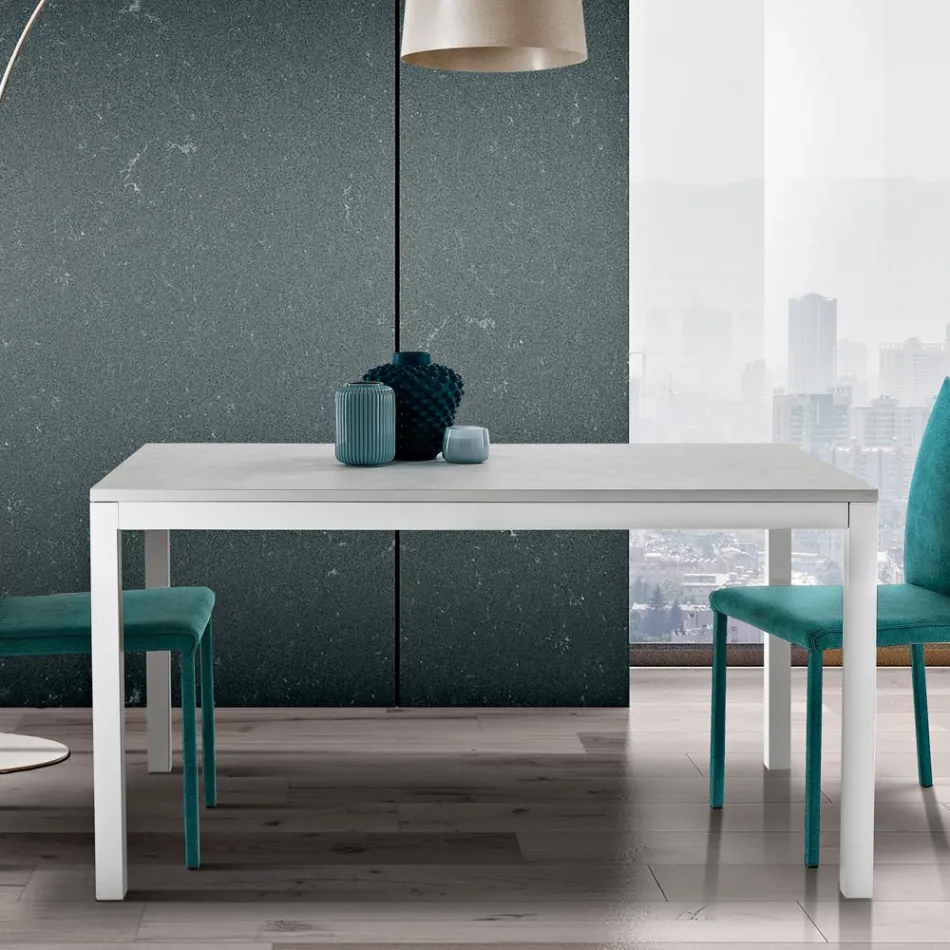 Rozkládací stůl s bílými kovovými nohami a melaminovou deskou - Shaila Viadurini