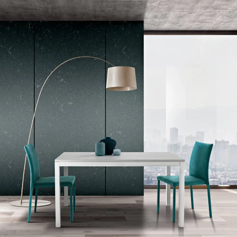 Rozkládací stůl s bílými kovovými nohami a melaminovou deskou - Shaila Viadurini