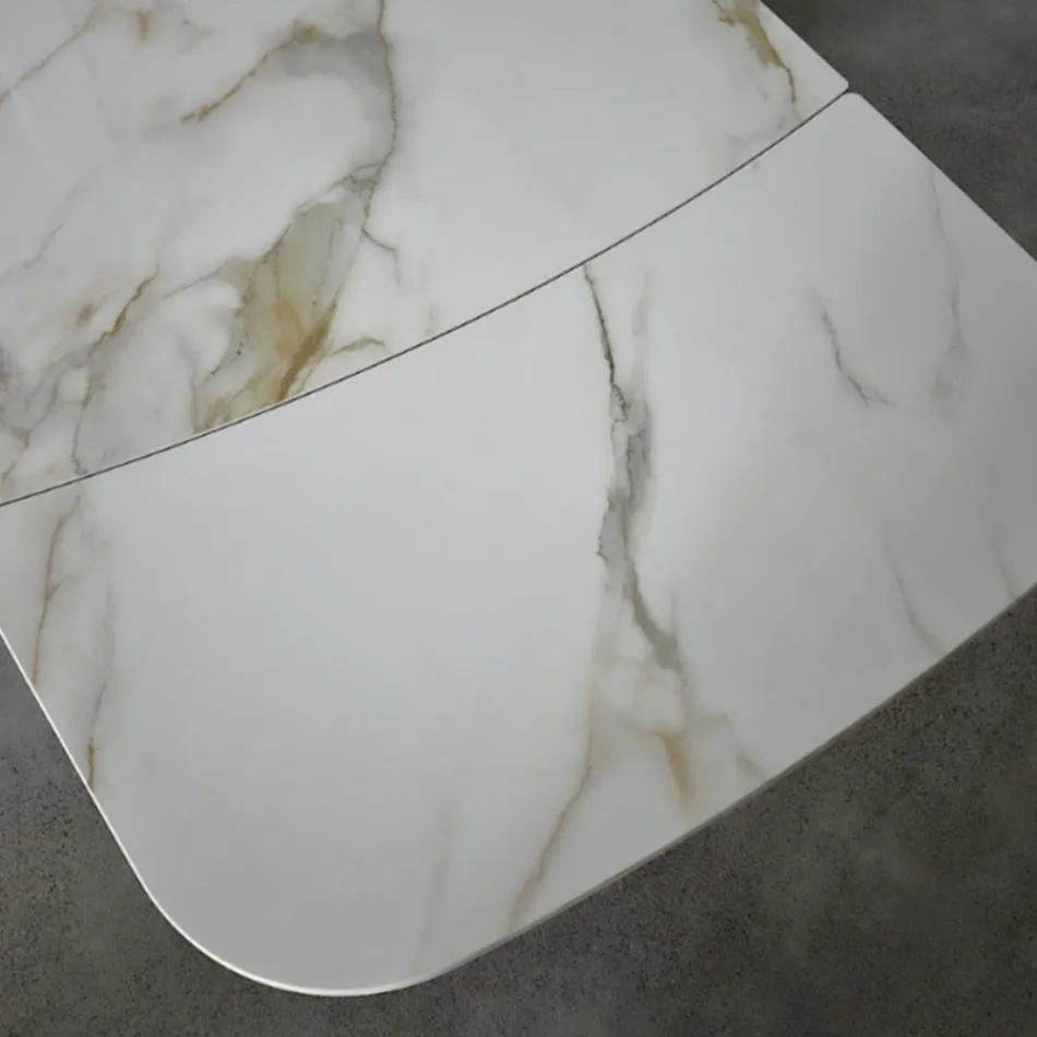 Rozkládací stůl od 180 do 260 cm ze slinutého kamene s povrchovou úpravou Calacatta - Vortex Viadurini