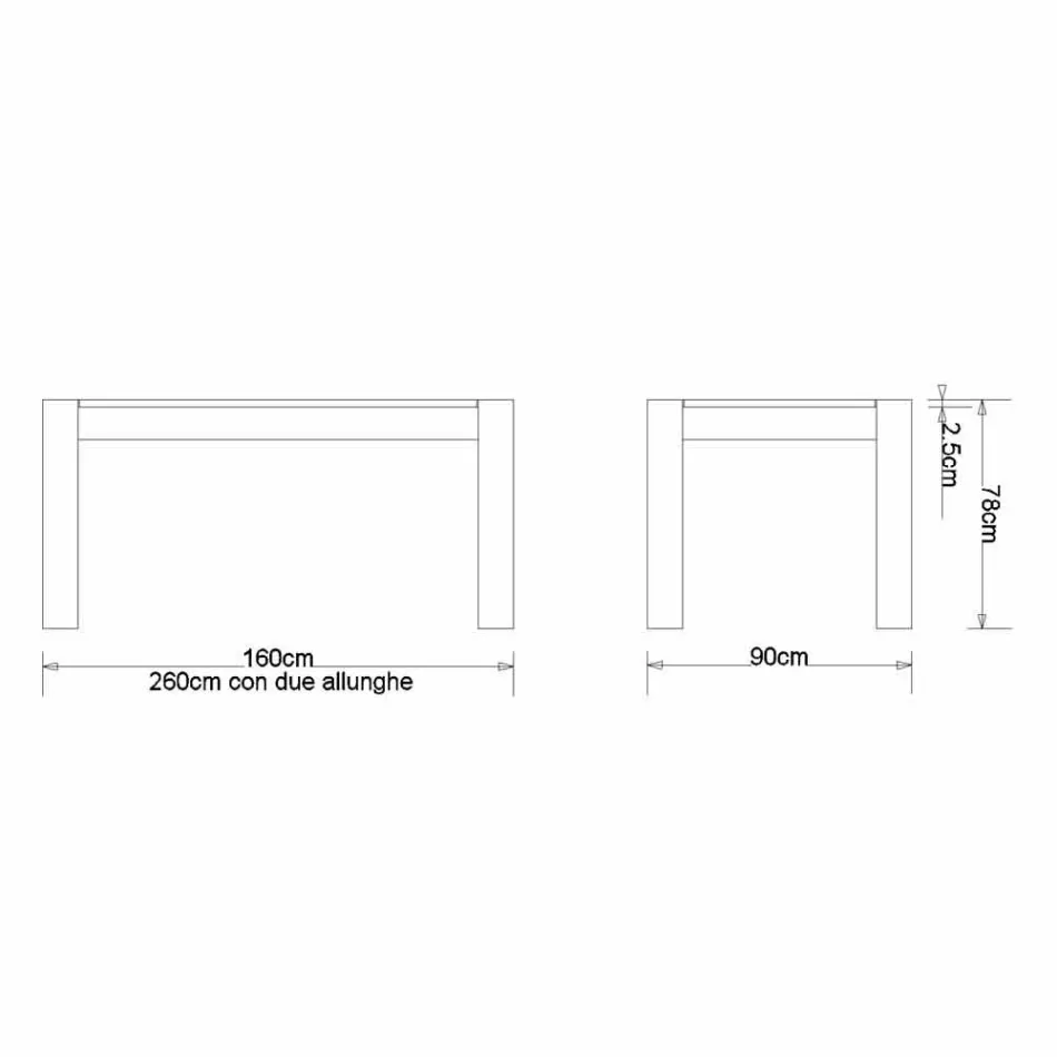 Rozšiřitelný designový stůl z dubového dřeva, L160 / 260xP90cm, Jacob Viadurini
