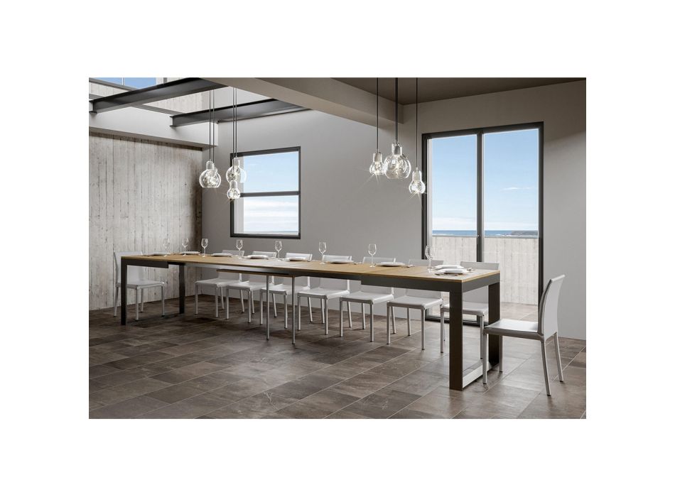 Rozkládací stůl moderního designu z melaminového dřeva - Badesi Viadurini