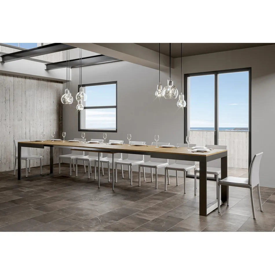 Rozkládací stůl moderního designu z melaminového dřeva - Badesi Viadurini