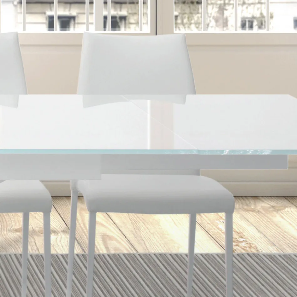 Rozkládací stůl až do 278 cm ze skla a bílé oceli Made in Italy - Grotta Viadurini