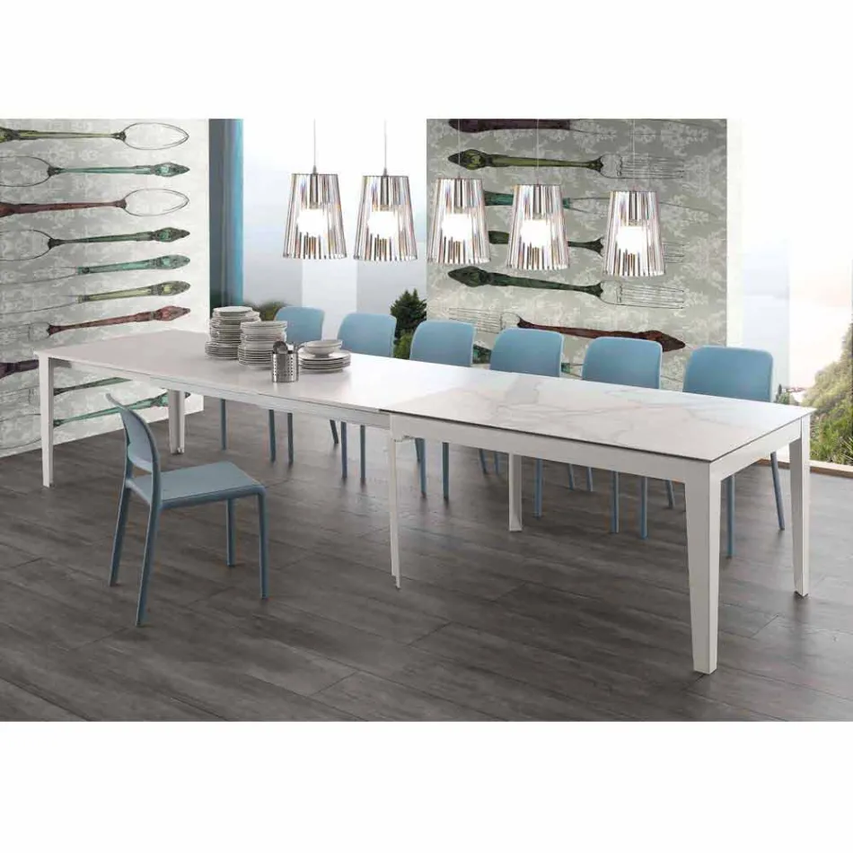 Rozkládací stůl až do 380 cm in vitro keramiky a kovu Cagliari Viadurini