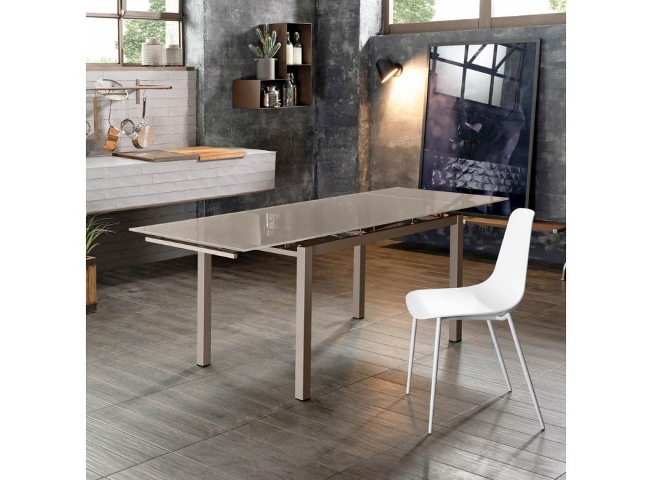 Rozkládací stůl až 170 cm se skleněnou deskou a kovovou podnoží - Apple Viadurini