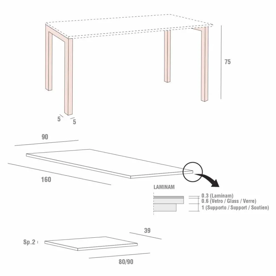 Rozkládací stůl až do 238 cm v laminu a kovu Made in Italy - Remigio Viadurini