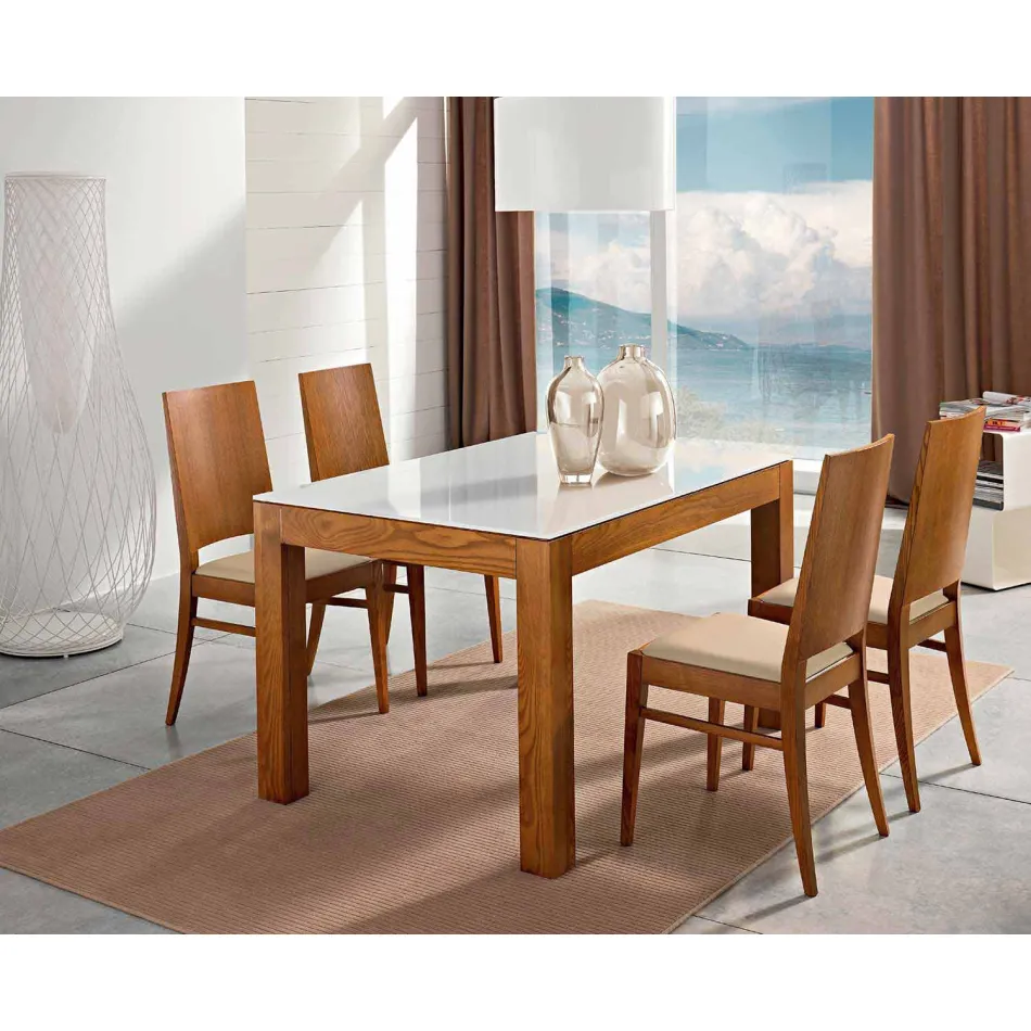 Rozkládací stůl až do 270 cm ve skle a jasanu Vyrobeno v Itálii - Homer Viadurini