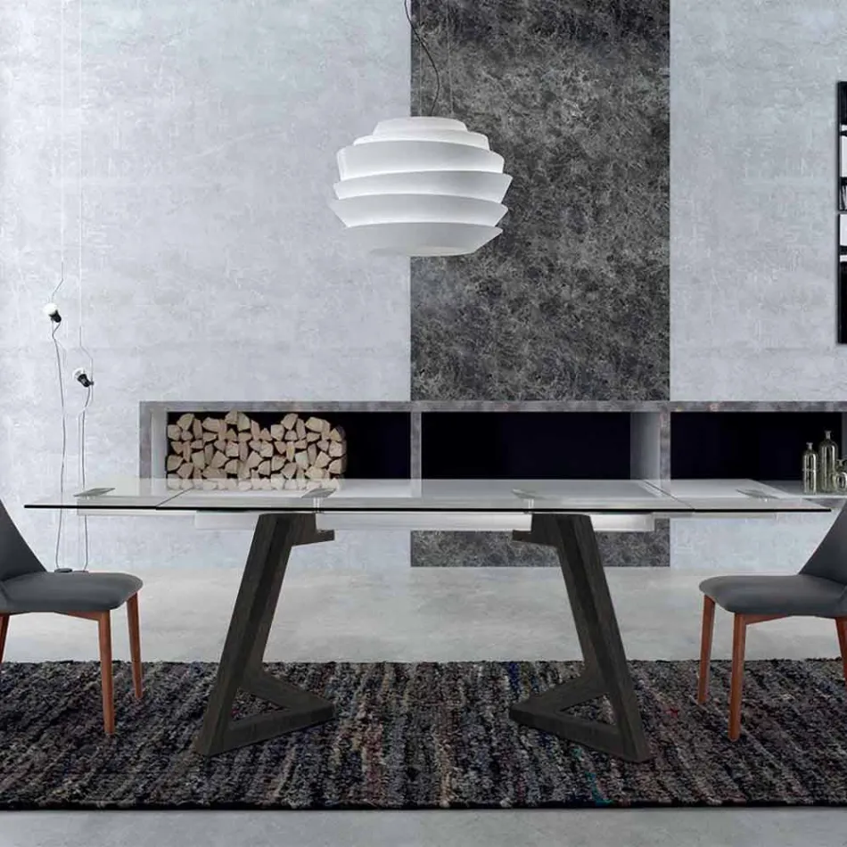 Rozkládací stůl až na 280 cm ze skla a dýhovaného dřeva – Eugrafo Viadurini