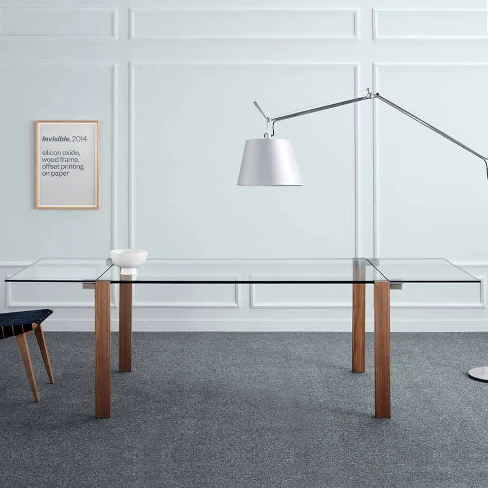 Rozkládací stůl až do 280 cm v průhledném skle Vyrobeno v Itálii - Sopot Viadurini