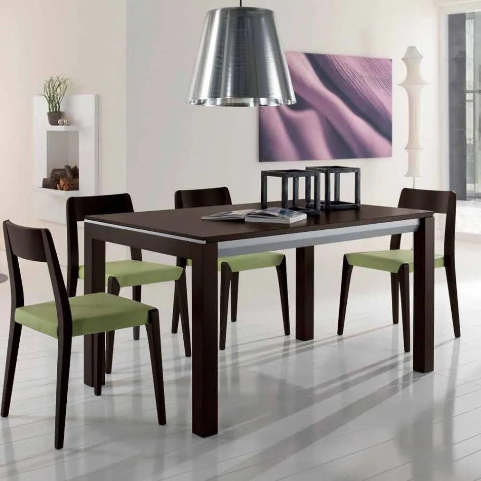 Rozkládací stůl z jasanu s postranními pruhy malovanými šedě - Ketla Viadurini