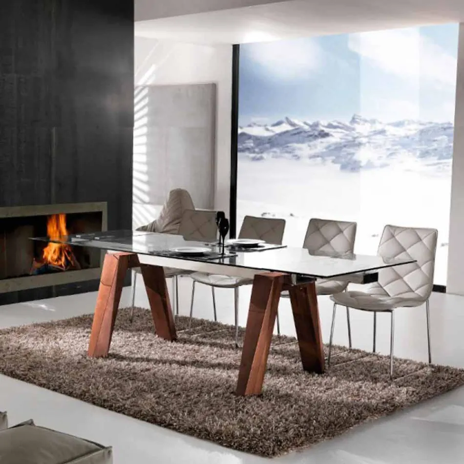 Prodloužení stolu z masivního dřeva a tvrzeného skla Chad Viadurini