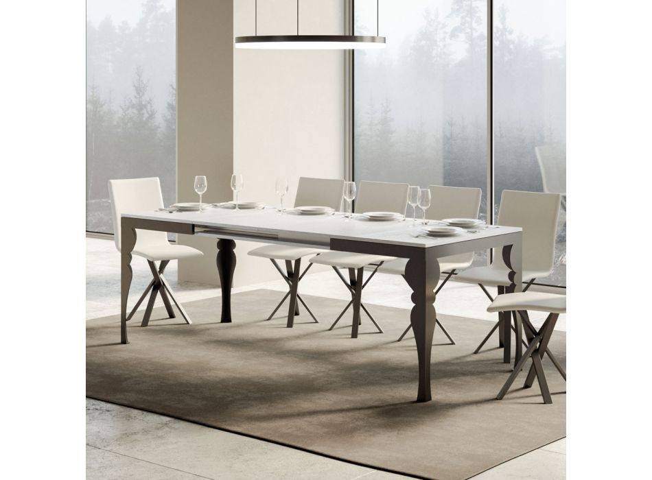 Rozkládací stůl z melaminového dřeva a antracitové železné podložky - Sassone Viadurini